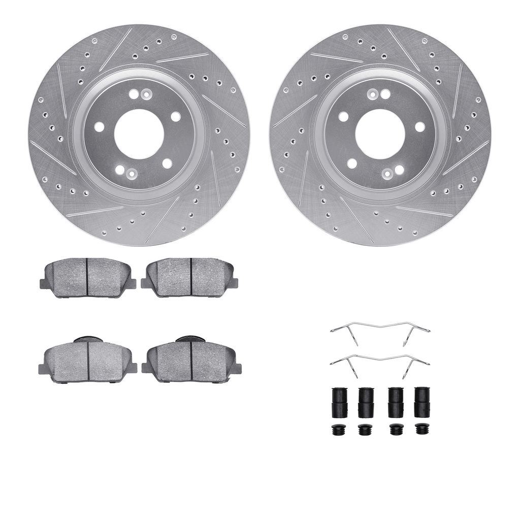 Dynamic Friction 7512-03004 - Brake Kit - Silver Zinc Coated Drilled and Slotted Rotors and 5000 Brake Pads with Hardware