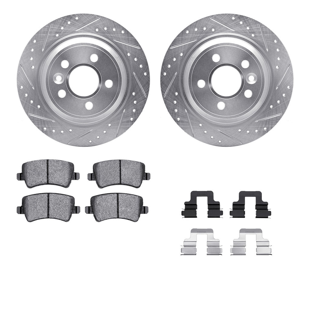 Dynamic Friction 7512-11034 - Brake Kit - Silver Zinc Coated Drilled and Slotted Rotors and 5000 Brake Pads with Hardware