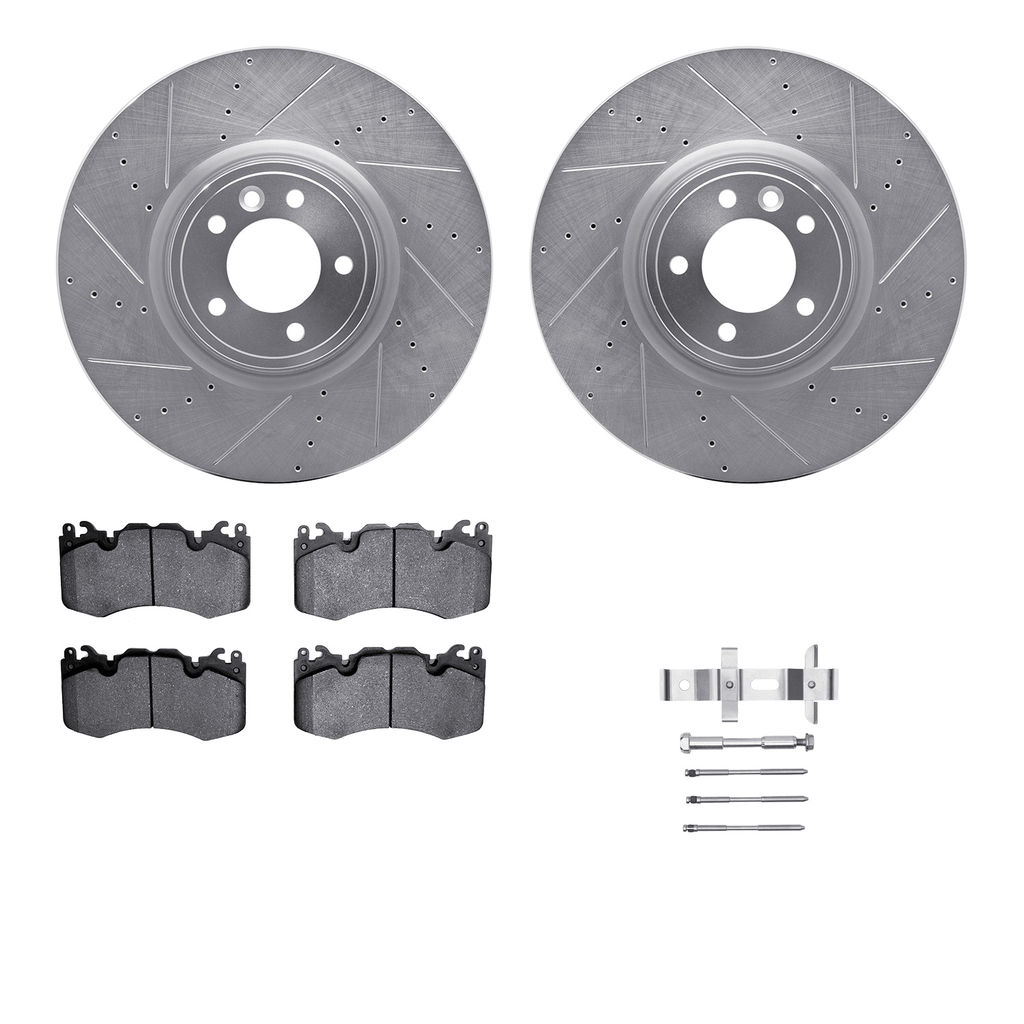 Dynamic Friction 7512-11040 - Brake Kit - Silver Zinc Coated Drilled and Slotted Rotors and 5000 Brake Pads with Hardware