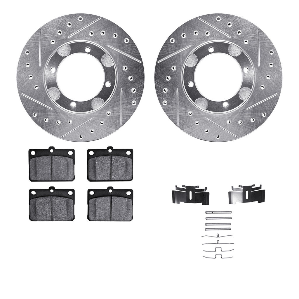 Dynamic Friction 7512-03130 - Brake Kit - Silver Zinc Coated Drilled and Slotted Rotors and 5000 Brake Pads with Hardware