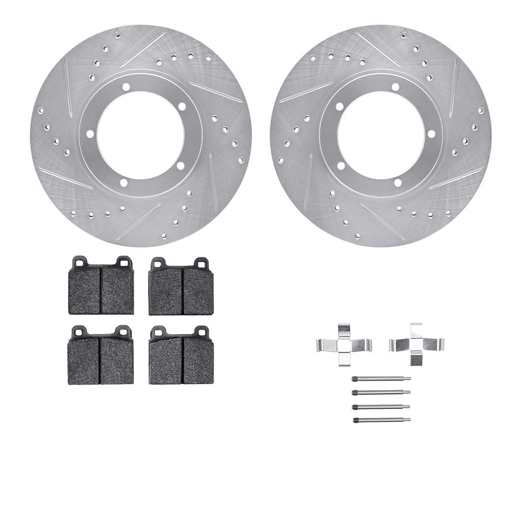 Dynamic Friction 7512-02004 - Brake Kit - Silver Zinc Coated Drilled and Slotted Rotors and 5000 Brake Pads with Hardware