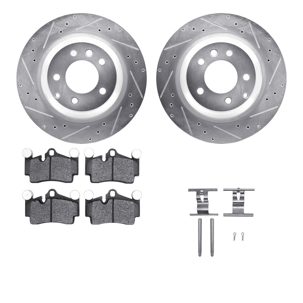 Dynamic Friction 7512-02140 - Brake Kit - Drilled and Slotted Silver Rotors with 5000 Advanced Brake Pads includes Hardware