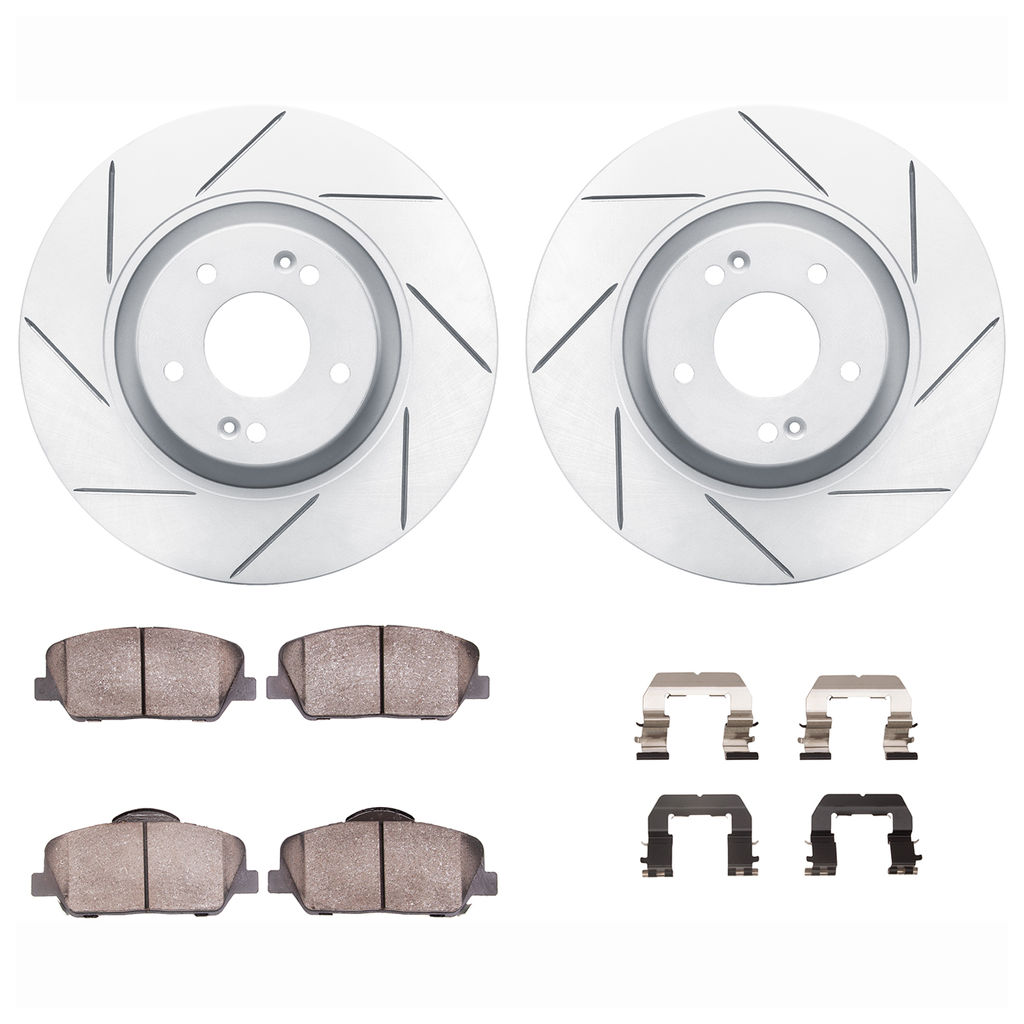 Dynamic Friction 2712-03000 - Brake Kit - Slotted Coated Carbon Alloy Brake Rotor and Active Performance 309 Brake Pads