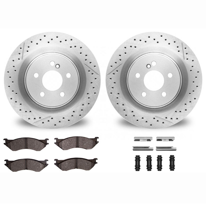 Dynamic Friction 2412-40002 - Brake Kit - Hi Carbon Drilled and Slotted Rotors and 1400 Brake Pads With Hardware