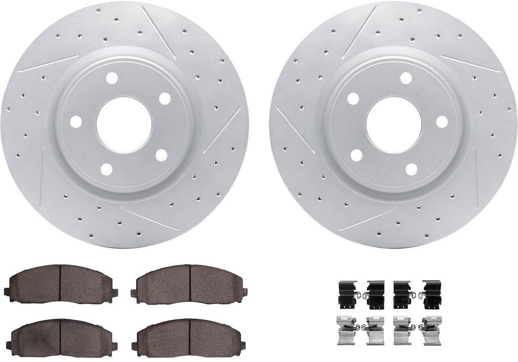 Dynamic Friction 2412-40019 - Brake Kit - Hi Carbon Drilled and Slotted Rotors and 1400 Brake Pads With Hardware
