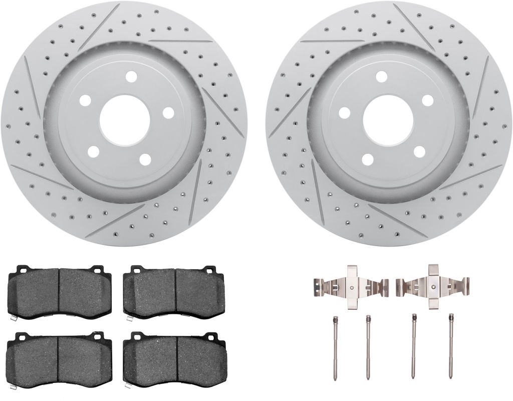 Dynamic Friction 2412-42003 - Brake Kit - Hi Carbon Drilled and Slotted Rotors and 1400 Brake Pads With Hardware