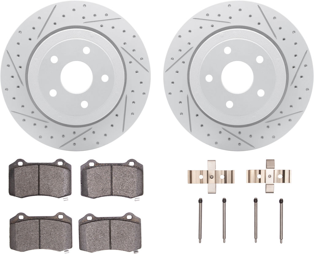 Dynamic Friction 2412-42004 - Brake Kit - Hi Carbon Drilled and Slotted Rotors and 1400 Brake Pads With Hardware