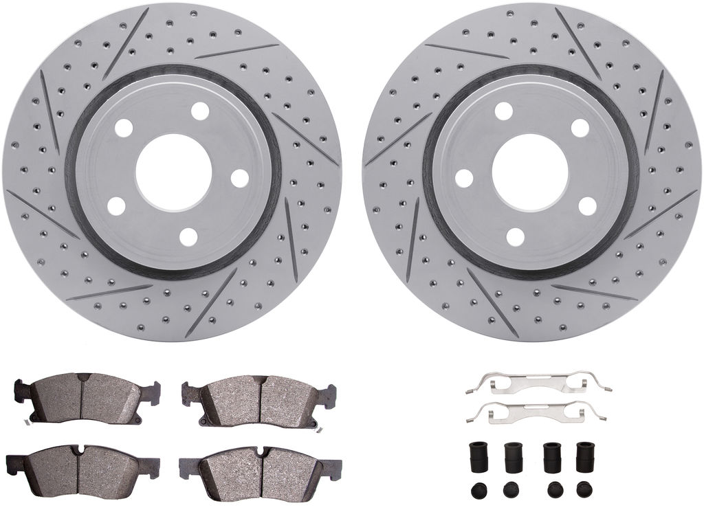 Dynamic Friction 2412-42006 - Brake Kit - Hi Carbon Drilled and Slotted Rotors and 1400 Brake Pads With Hardware
