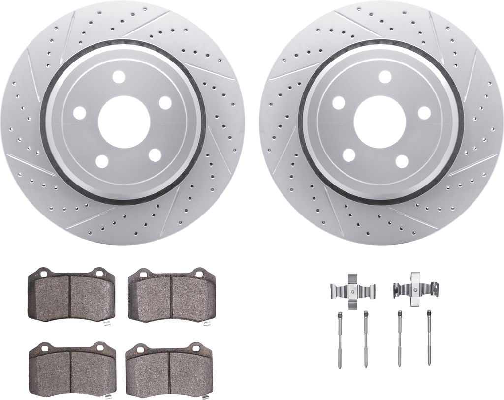 Dynamic Friction 2412-42011 - Brake Kit - Hi Carbon Drilled and Slotted Rotors and 1400 Brake Pads With Hardware