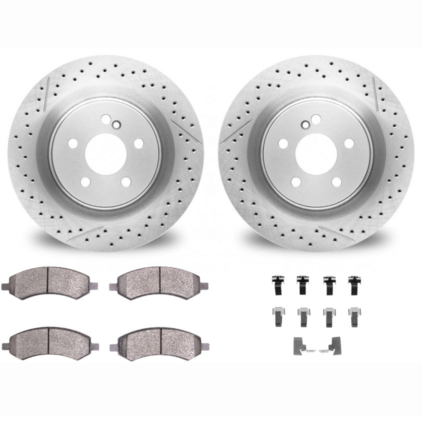 Dynamic Friction 2412-42013 - Brake Kit - Hi Carbon Drilled and Slotted Rotors and 1400 Brake Pads With Hardware