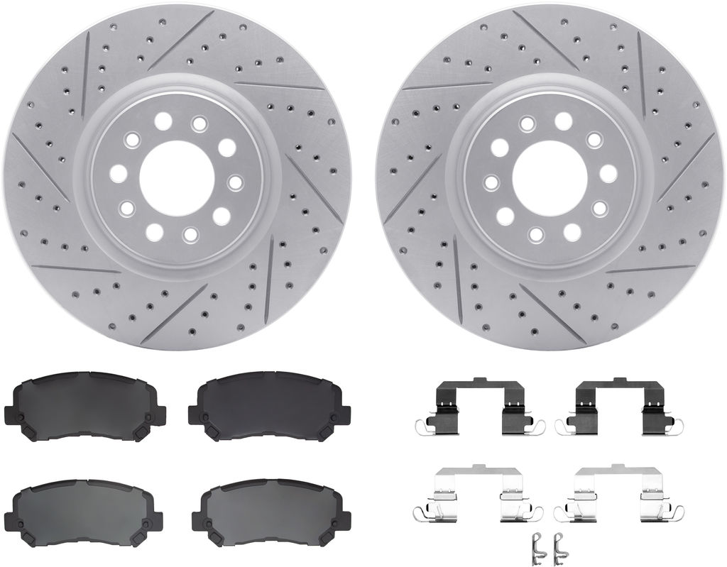 Dynamic Friction 2412-42015 - Brake Kit - Hi Carbon Drilled and Slotted Rotors and 1400 Brake Pads With Hardware