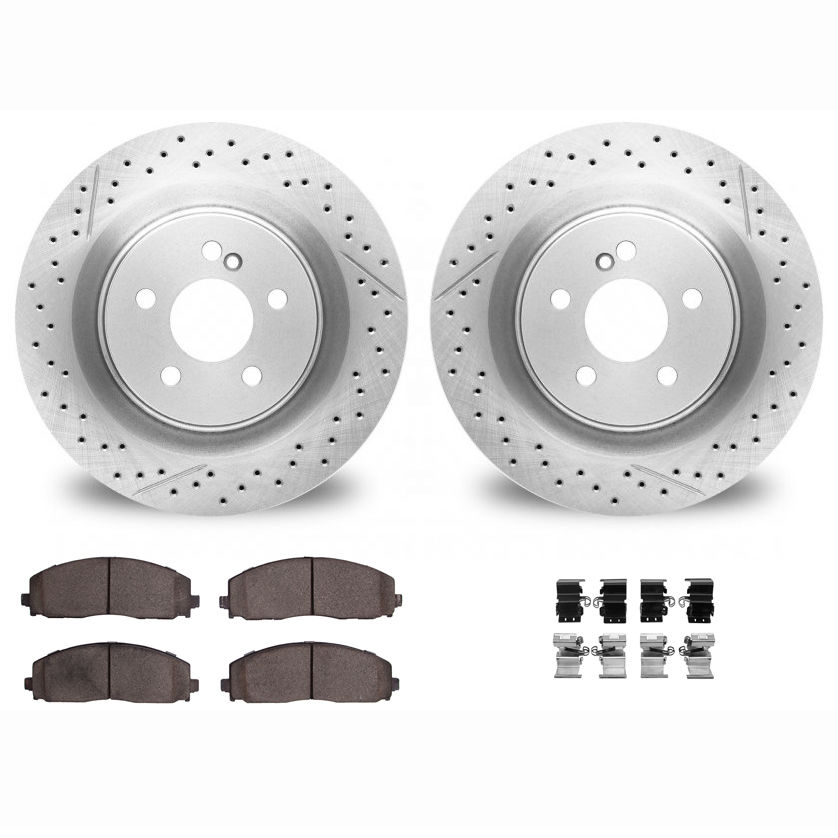 Dynamic Friction 2412-42032 - Brake Kit - Hi Carbon Drilled and Slotted Rotors and 1400 Brake Pads With Hardware