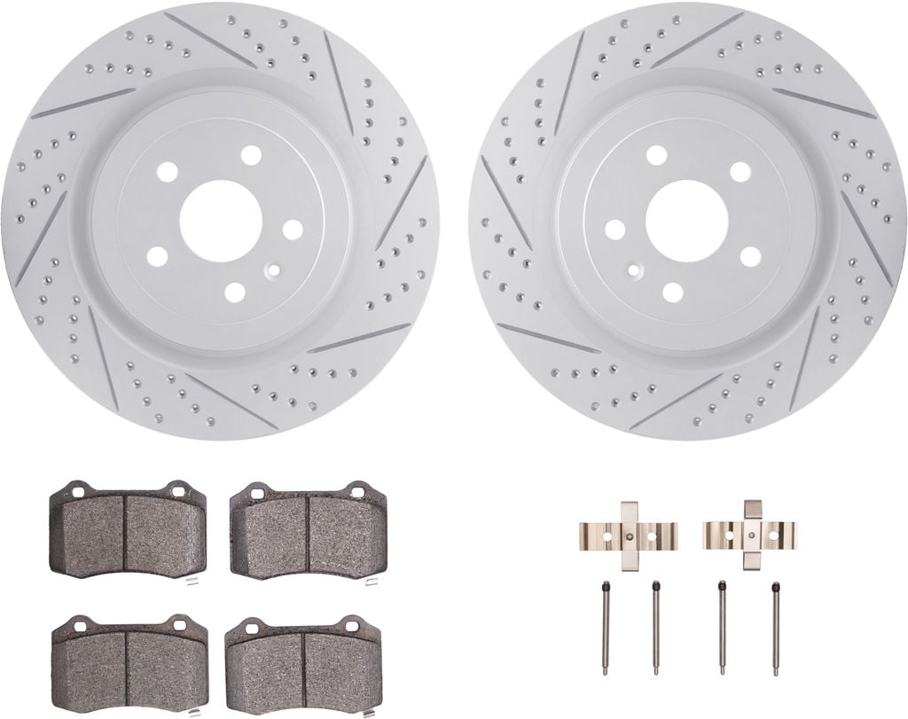 Dynamic Friction 2412-47003 - Brake Kit - Hi Carbon Drilled and Slotted Rotors and 1400 Brake Pads With Hardware