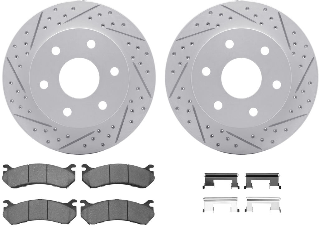 Dynamic Friction 2412-48012 - Brake Kit - Hi Carbon Drilled and Slotted Rotors and 1400 Brake Pads With Hardware