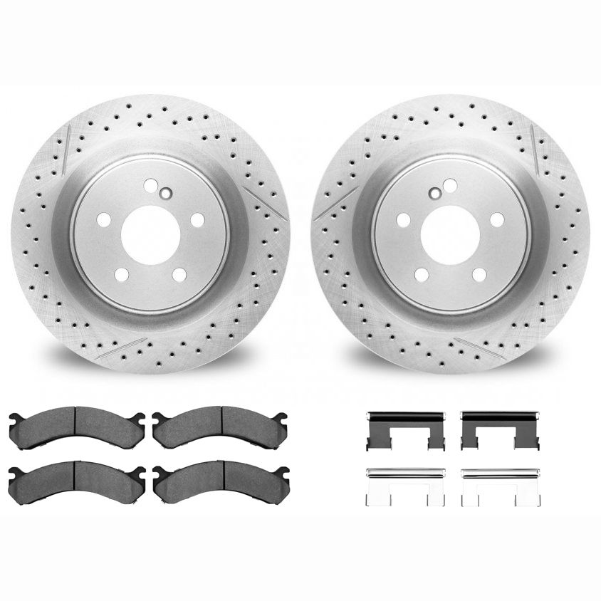 Dynamic Friction 2412-48020 - Brake Kit - Hi Carbon Drilled and Slotted Rotors and 1400 Brake Pads With Hardware