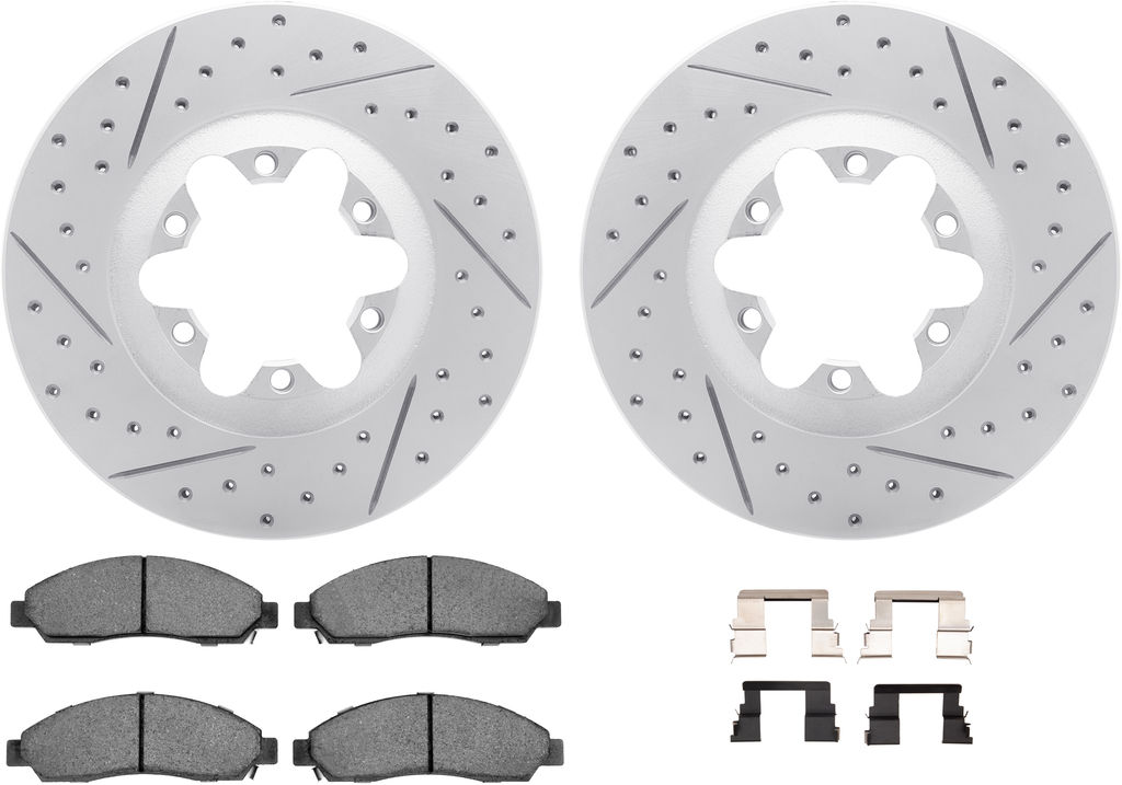 Dynamic Friction 2412-48022 - Brake Kit - Hi Carbon Drilled and Slotted Rotors and 1400 Brake Pads With Hardware