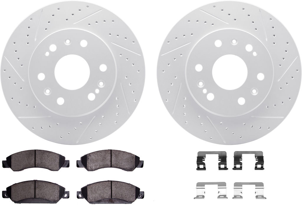 Dynamic Friction 2412-48023 - Brake Kit - Hi Carbon Drilled and Slotted Rotors and 1400 Brake Pads With Hardware