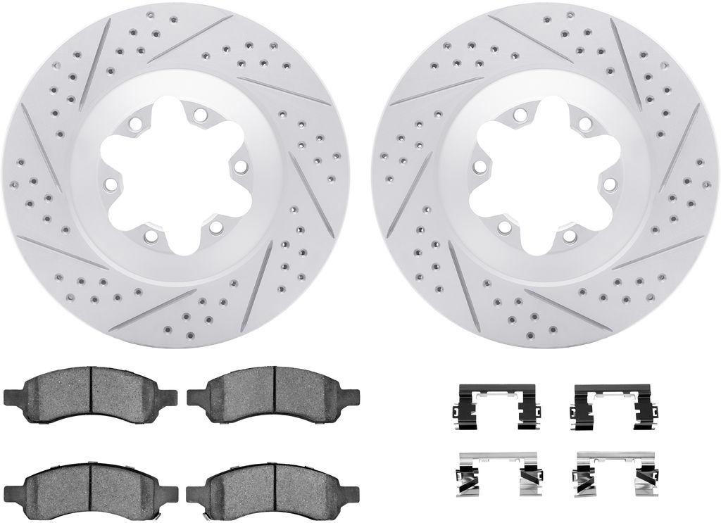 Dynamic Friction 2412-48030 - Brake Kit - Hi Carbon Drilled and Slotted Rotors and 1400 Brake Pads With Hardware