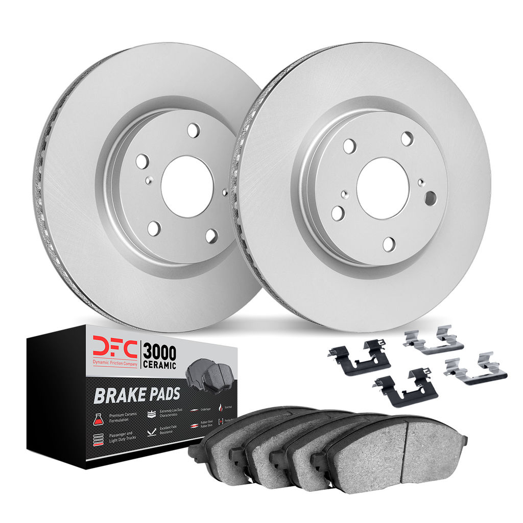 Dynamic Friction 4312-13007 - Brake Kit - Coated Brake Rotors and 3000 Ceramic Brake Pads with Hardware