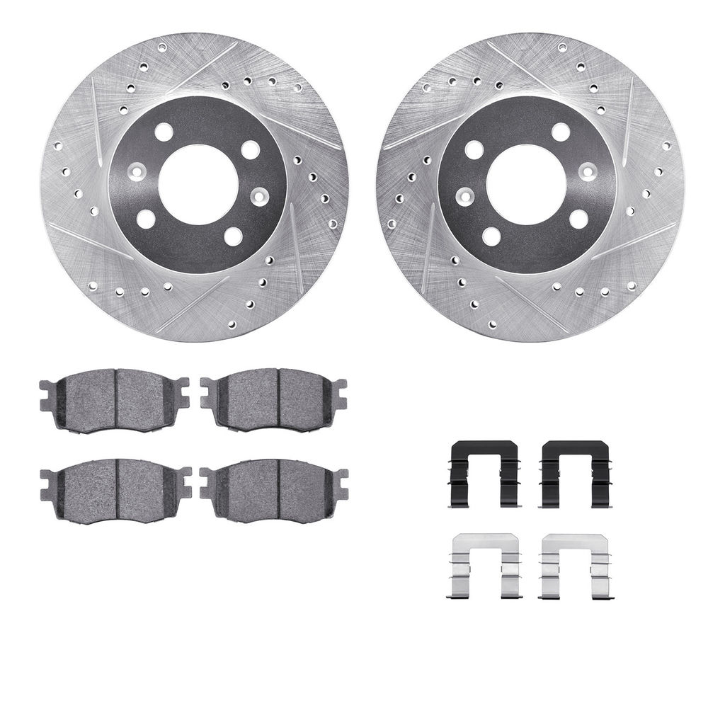Dynamic Friction 7312-03034 - Brake Kit - Silver Zinc Coated Drilled and Slotted Rotors and 3000 Ceramic Brake Pads with Hardware