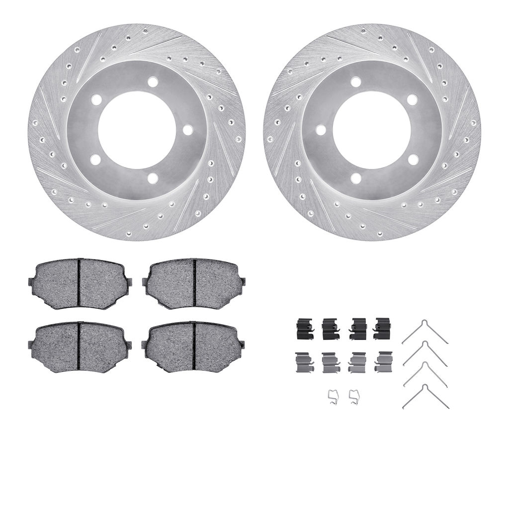Dynamic Friction 7512-01008 - Brake Kit - Silver Zinc Coated Drilled and Slotted Rotors and 5000 Ceramic Brake Pads With Hardware