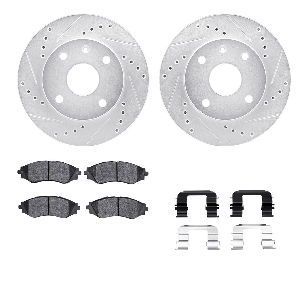 Dynamic Friction 7512-01013 - Brake Kit - Silver Zinc Coated Drilled and Slotted Rotors and 5000 Brake Pads with Hardware