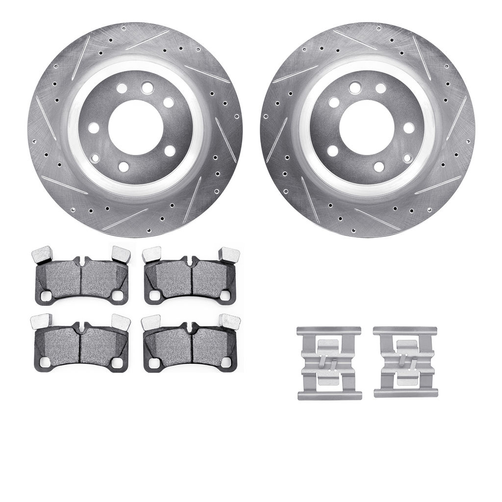 Dynamic Friction 7512-02016 - Brake Kit - Silver Zinc Coated Drilled and Slotted Rotors and 5000 Brake Pads With Hardware
