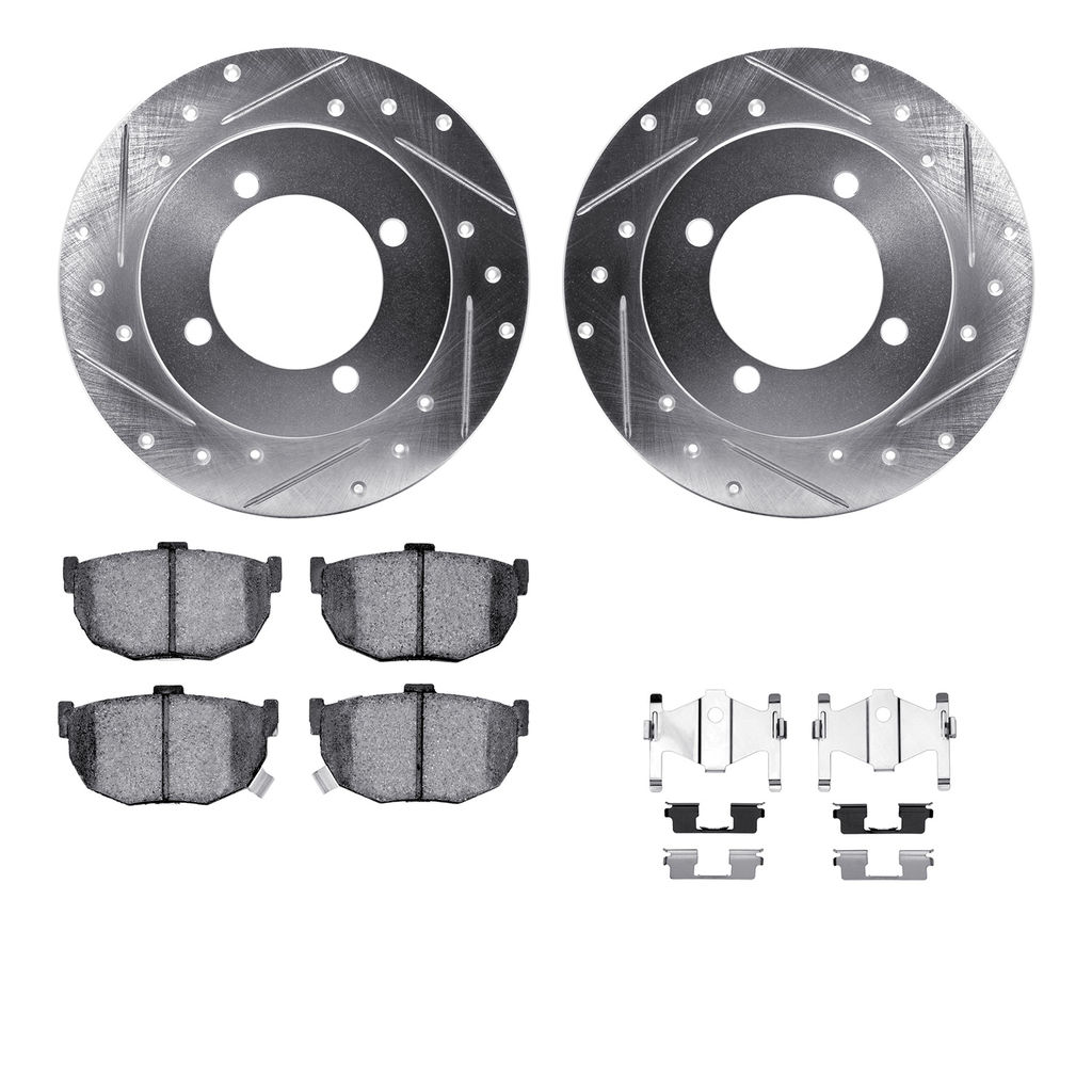 Dynamic Friction 7512-03010 - Brake Kit - Silver Zinc Coated Drilled and Slotted Rotors and 5000 Brake Pads with Hardware