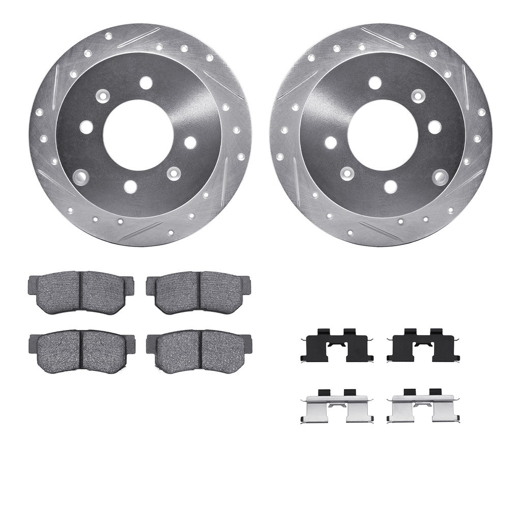Dynamic Friction 7512-03013 - Brake Kit - Silver Zinc Coated Drilled and Slotted Rotors and 5000 Brake Pads with Hardware