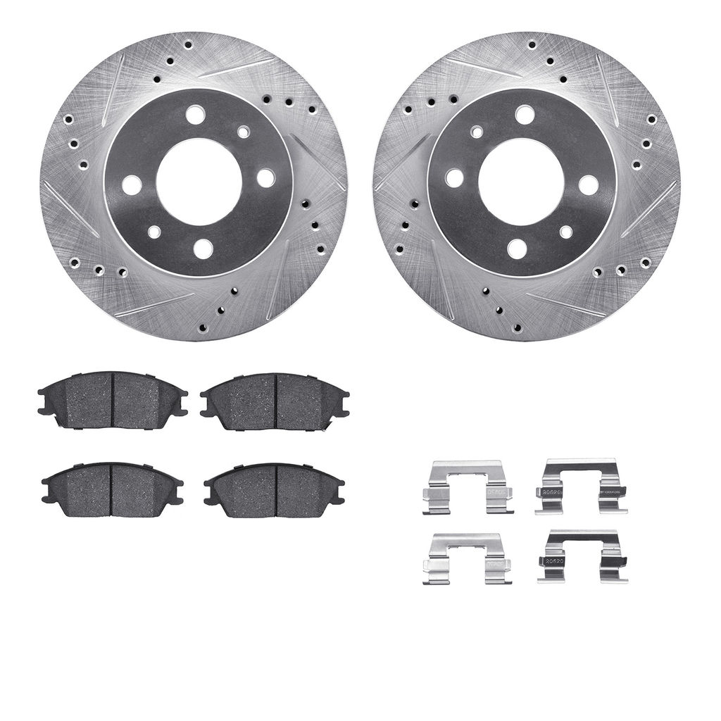 Dynamic Friction 7512-03014 - Brake Kit - Silver Zinc Coated Drilled and Slotted Rotors and 5000 Brake Pads with Hardware