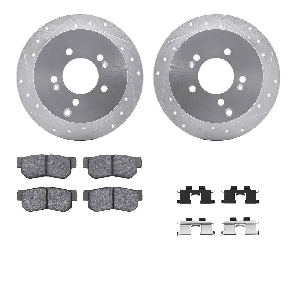 Dynamic Friction 7512-03021 - Brake Kit - Silver Zinc Coated Drilled and Slotted Rotors and 5000 Ceramic Brake Pads With Hardware