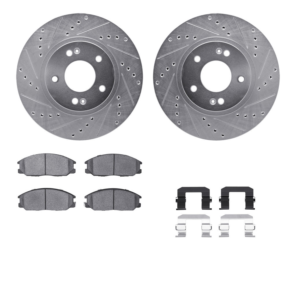 Dynamic Friction 7512-03023 - Brake Kit - Silver Zinc Coated Drilled and Slotted Rotors and 5000 Ceramic Brake Pads With Hardware