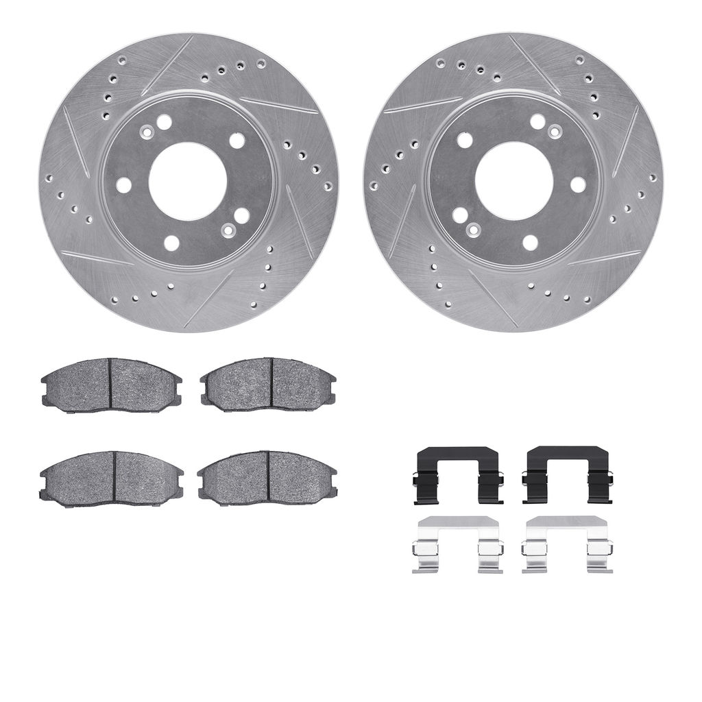 Dynamic Friction 7512-03024 - Brake Kit - Silver Zinc Coated Drilled and Slotted Rotors and 5000 Ceramic Brake Pads With Hardware
