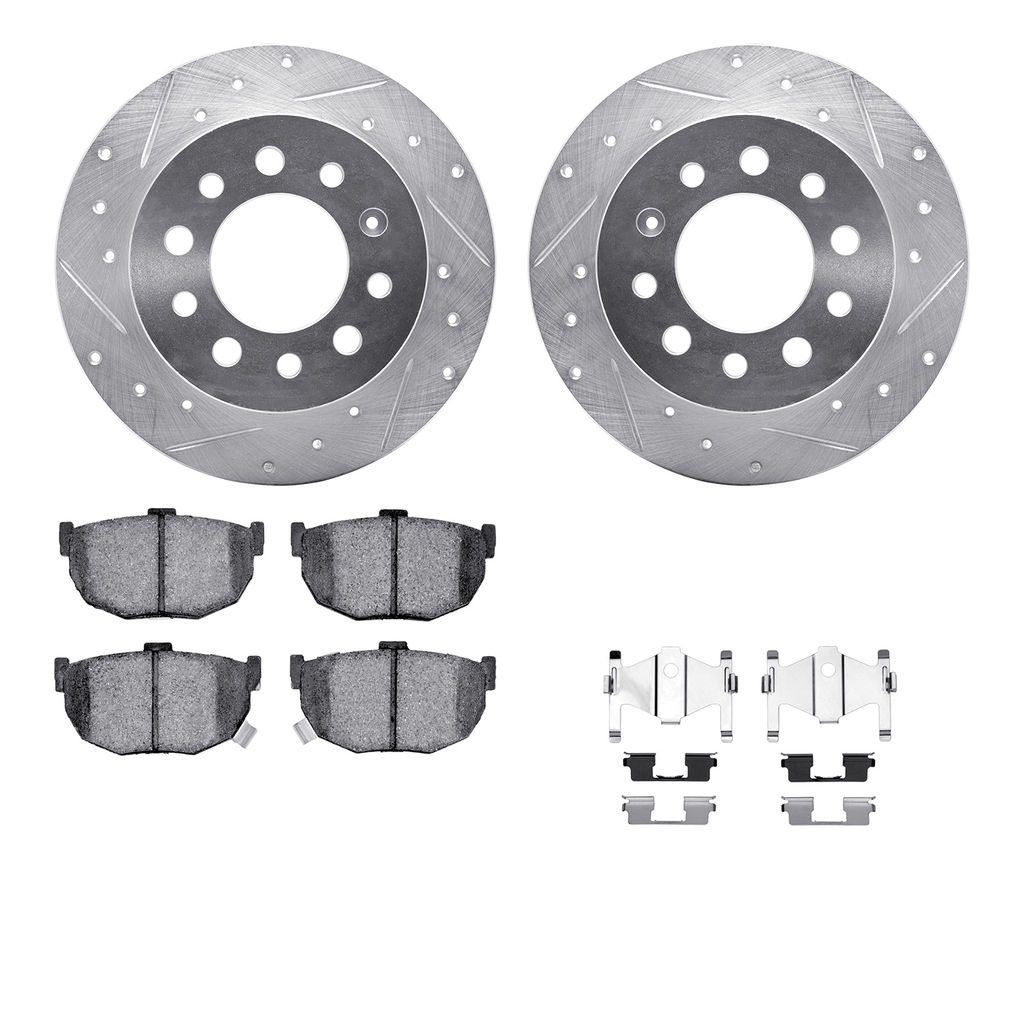 Dynamic Friction 7512-03025 - Brake Kit - Silver Zinc Coated Drilled and Slotted Rotors and 5000 Brake Pads with Hardware