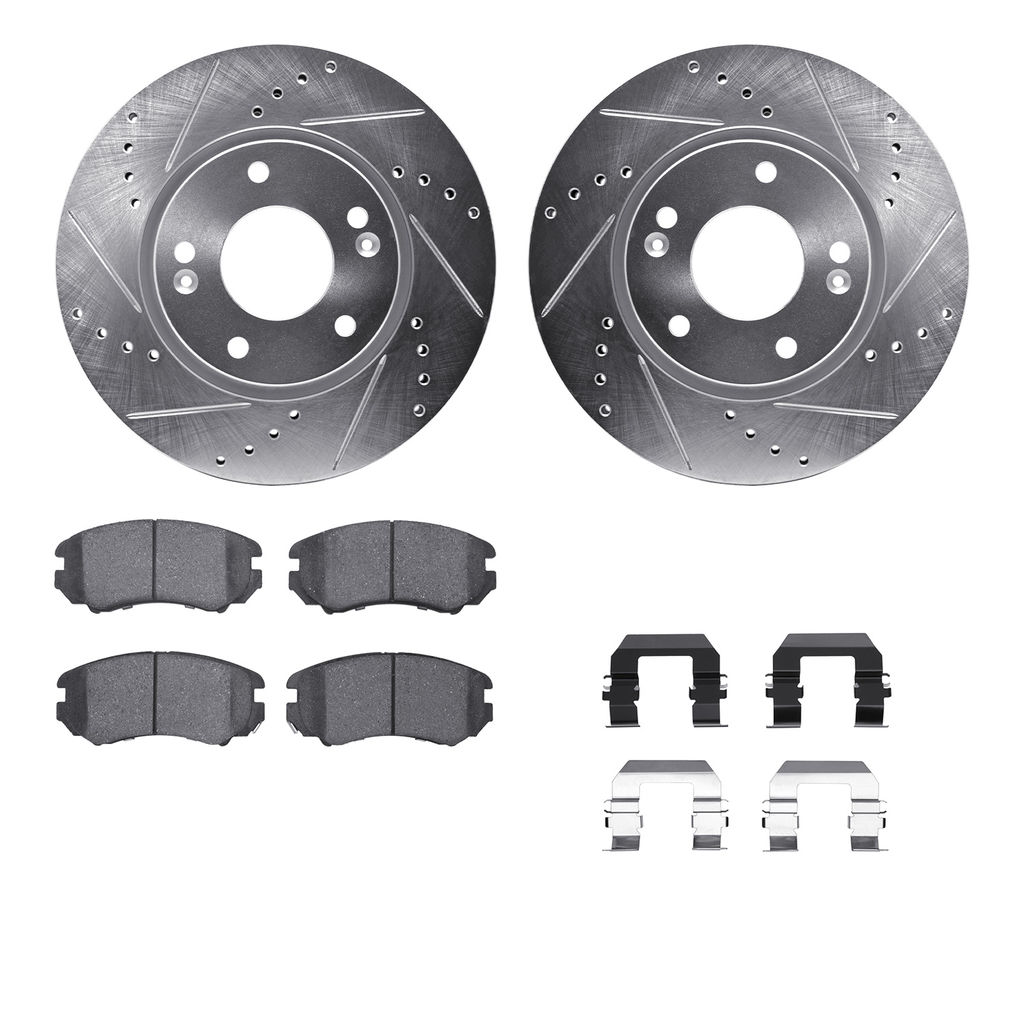 Dynamic Friction 7512-03026 - Brake Kit - Silver Zinc Coated Drilled and Slotted Rotors and 5000 Ceramic Brake Pads With Hardware