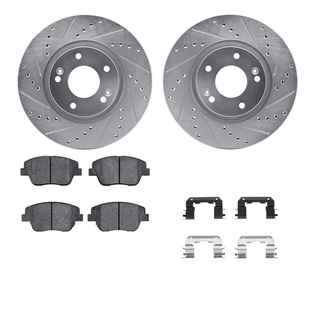 Dynamic Friction 7512-03036 - Brake Kit - Silver Zinc Coated Drilled and Slotted Rotors and 5000 Brake Pads with Hardware