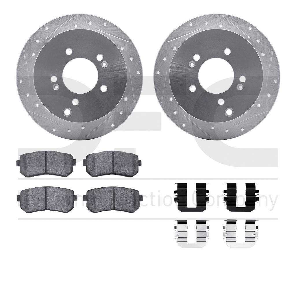 Dynamic Friction 7512-03039 - Brake Kit - Silver Zinc Coated Drilled and Slotted Rotors and 5000 Ceramic Brake Pads With Hardware