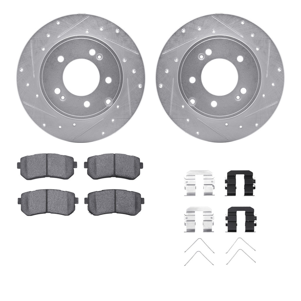 Dynamic Friction 7512-03052 - Brake Kit - Silver Zinc Coated Drilled and Slotted Rotors and 5000 Brake Pads with Hardware