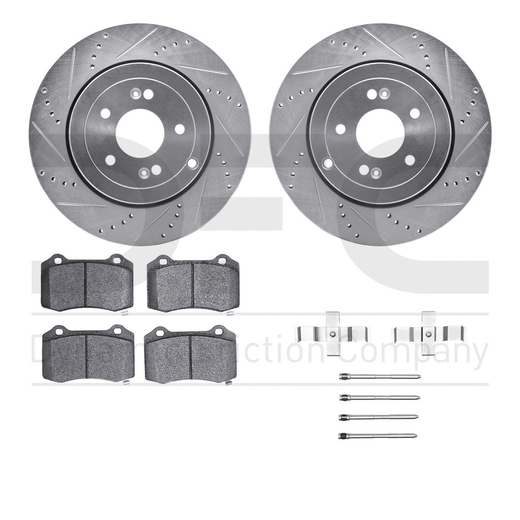 Dynamic Friction 7512-03063 - Brake Kit - Silver Zinc Coated Drilled and Slotted Rotors and 5000 Brake Pads with Hardware