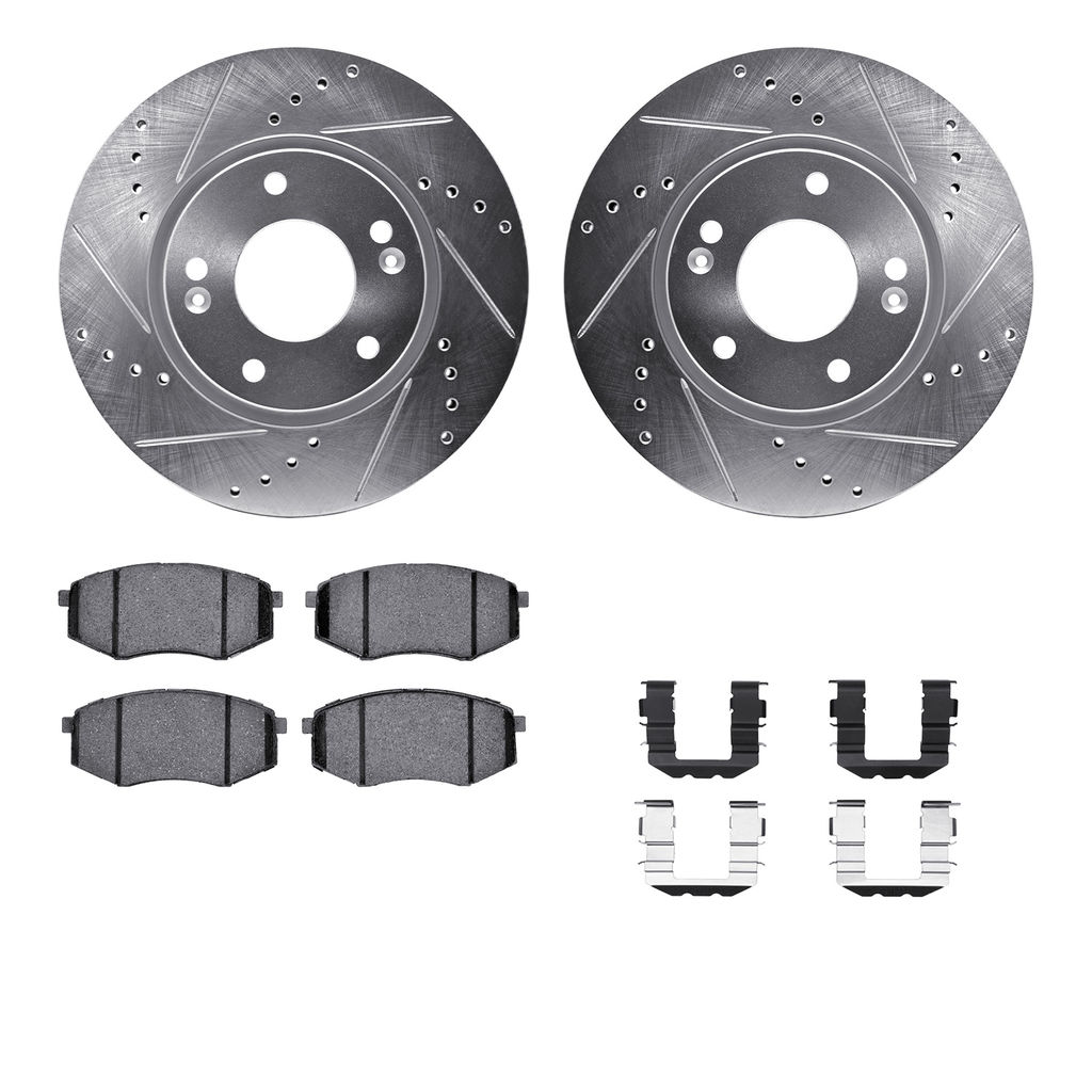 Dynamic Friction 7512-03067 - Brake Kit - Silver Zinc Coated Drilled and Slotted Rotors and 5000 Ceramic Brake Pads With Hardware