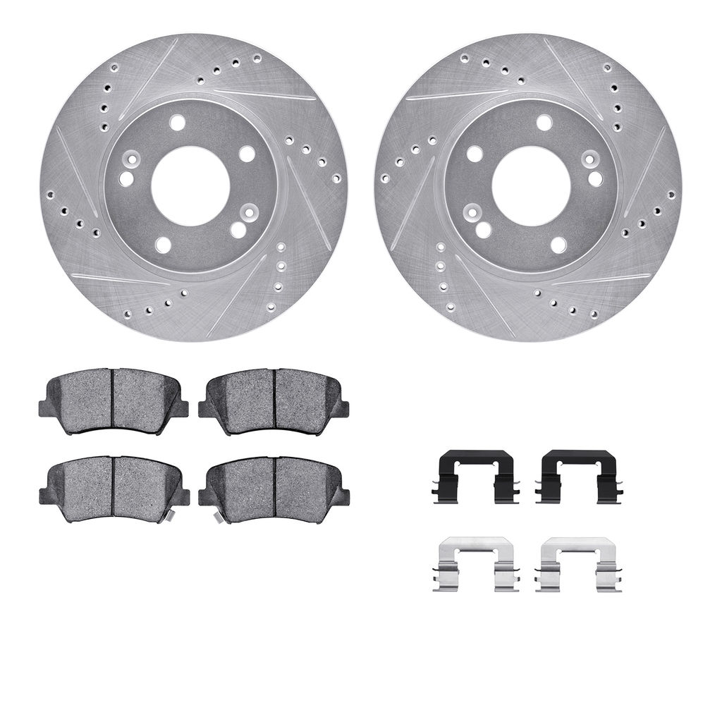 Dynamic Friction 7512-03076 - Brake Kit - Silver Zinc Coated Drilled and Slotted Rotors and 5000 Brake Pads with Hardware