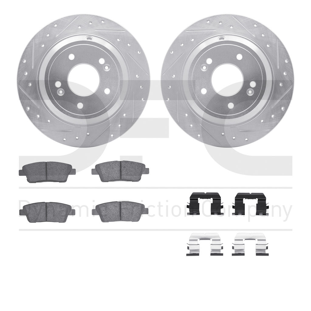 Dynamic Friction 7512-03081 - Brake Kit - Silver Zinc Coated Drilled and Slotted Rotors and 5000 Brake Pads with Hardware