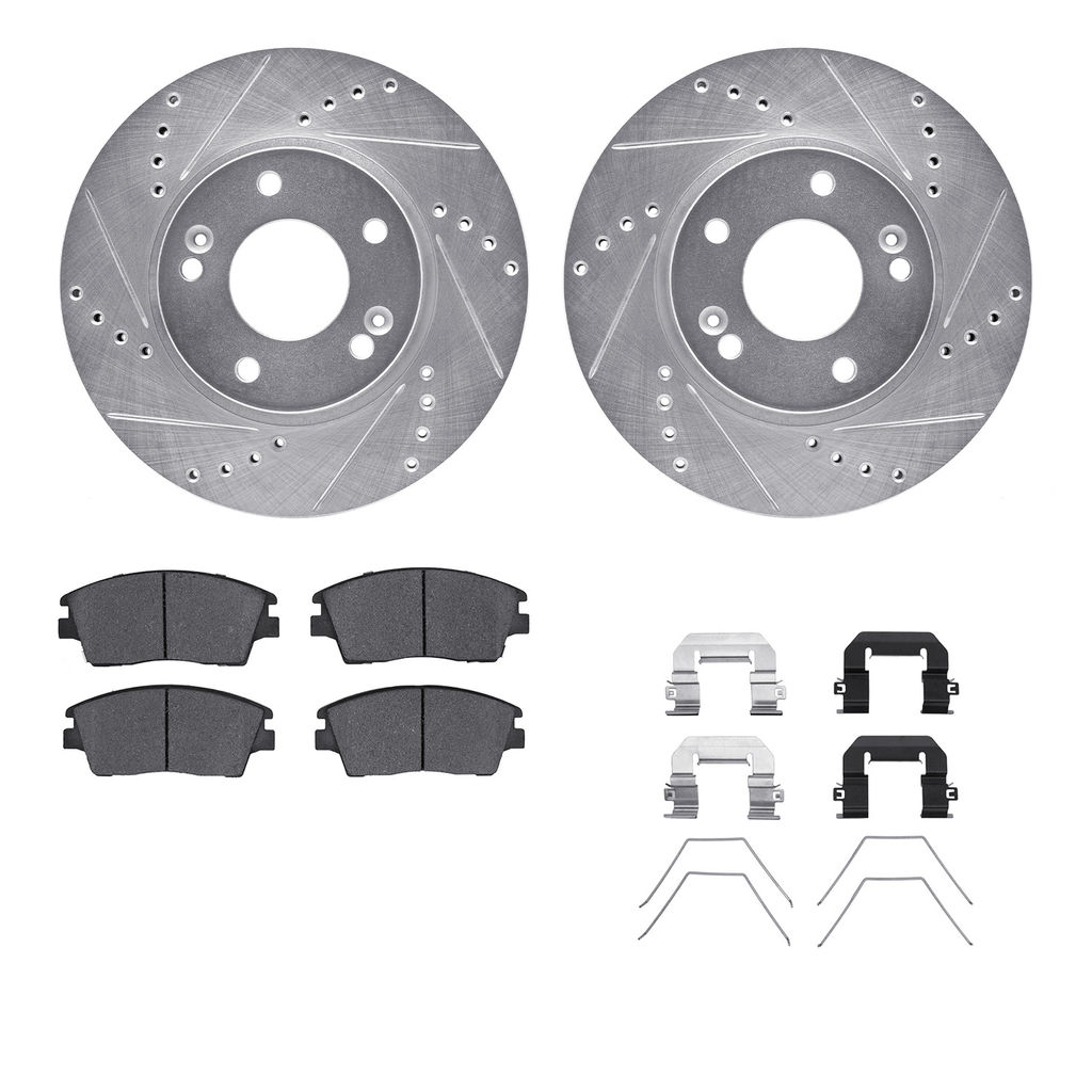 Dynamic Friction 7512-03093 - Brake Kit - Silver Zinc Coated Drilled and Slotted Rotors and 5000 Ceramic Brake Pads With Hardware