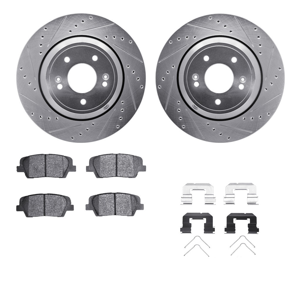 Dynamic Friction 7512-03104 - Brake Kit - Silver Zinc Coated Drilled and Slotted Rotors and 5000 Brake Pads with Hardware