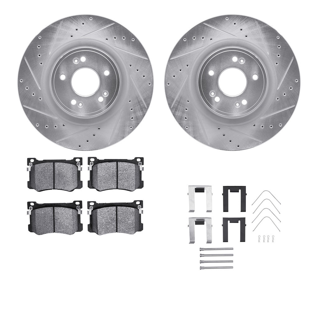 Dynamic Friction 7512-03107 - Brake Kit - Silver Zinc Coated Drilled and Slotted Rotors and 5000 Brake Pads with Hardware
