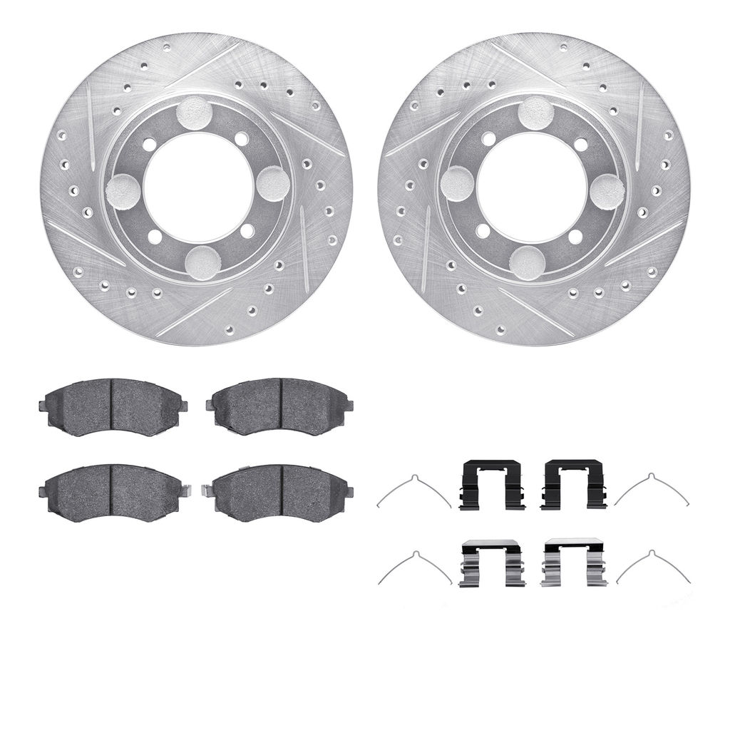 Dynamic Friction 7512-03146 - Brake Kit - Silver Zinc Coated Drilled and Slotted Rotors and 5000 Brake Pads with Hardware