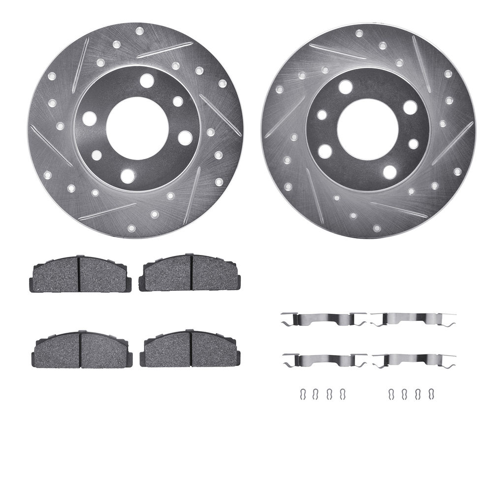 Dynamic Friction 7512-07002 - Brake Kit - Silver Zinc Coated Drilled and Slotted Rotors and 5000 Brake Pads With Hardware