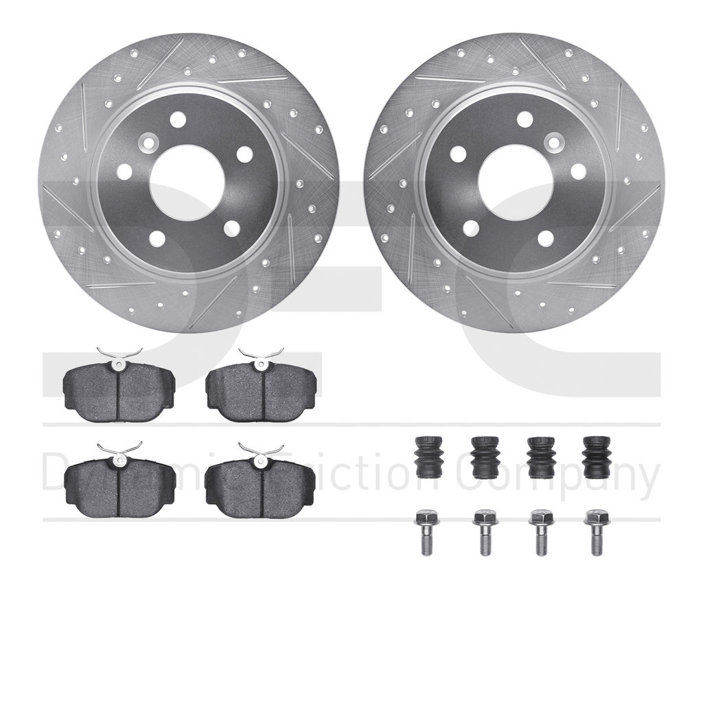Dynamic Friction 7512-11001 - Brake Kit - Silver Zinc Coated Drilled and Slotted Rotors and 5000 Brake Pads With Hardware