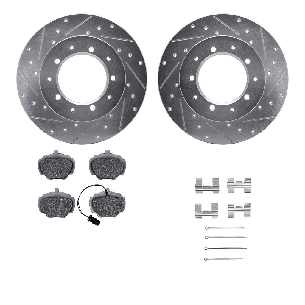 Dynamic Friction 7512-11002 - Brake Kit - Silver Zinc Coated Drilled and Slotted Rotors and 5000 Brake Pads With Hardware