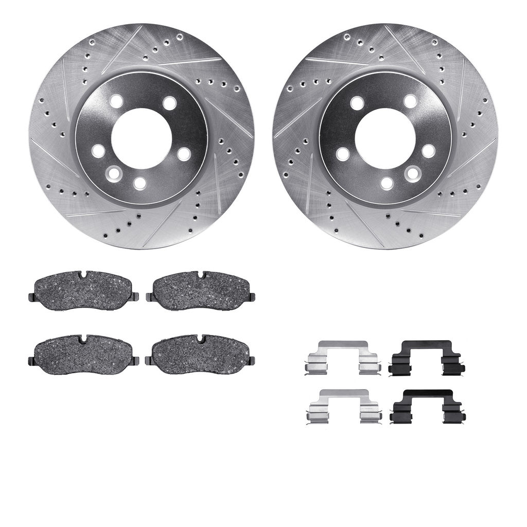 Dynamic Friction 7512-11013 - Brake Kit - Silver Zinc Coated Drilled and Slotted Rotors and 5000 Brake Pads With Hardware